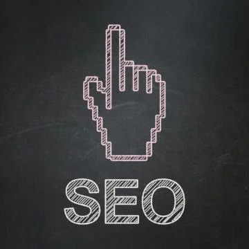Web development concept: Mouse Cursor and SEO on chalkboard background Illustrazione stock