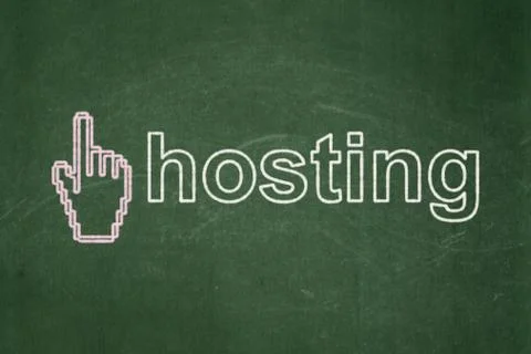 Web development concept: Mouse Cursor and Hosting on chalkboard background Illustrazione stock