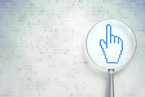 Web development concept: Mouse Cursor with optical glass on digital background イラスト素材