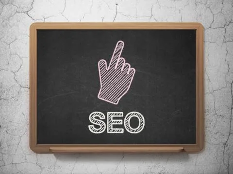 Web development concept: Mouse Cursor and SEO on chalkboard Illustrazione stock