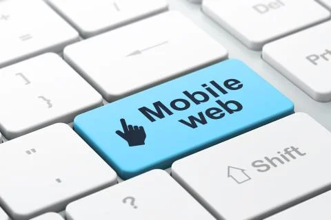 Web development concept: Mouse Cursor and Mobile Web on computer 스톡 일러스트