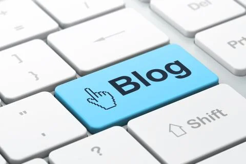 Web development concept: Mouse Cursor and Blog on computer keybo 스톡 일러스트