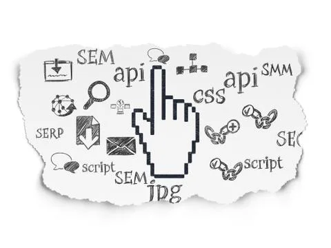 Web development concept: Mouse Cursor on Torn Paper background Stock Illustration