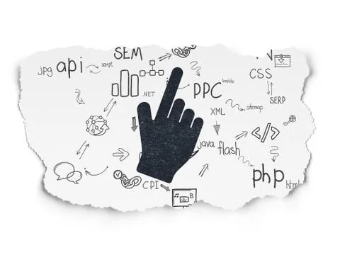 Web development concept: Mouse Cursor on Torn Paper background 스톡 일러스트