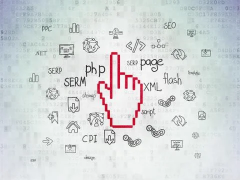 Web development concept: Mouse Cursor on Digital Data Paper background 库存插图