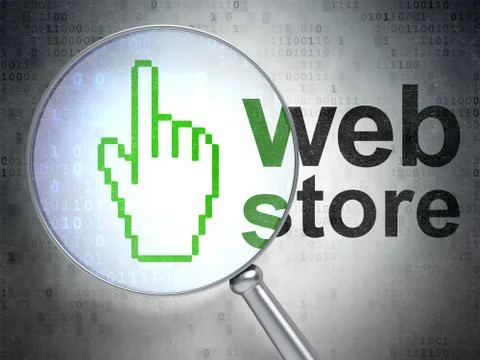 Web development concept: Mouse Cursor and Web Store with optical glass イラスト素材
