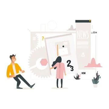 Web development concept with people building website, filling it with content 스톡 일러스트