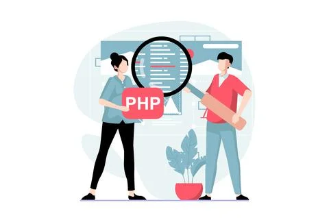 Web development concept with people scene in flat design. Man and woman dev.. Stock Illustration