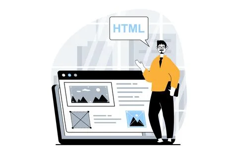 Web development concept with people scene in flat design. Man creating page.. Stockillustratie