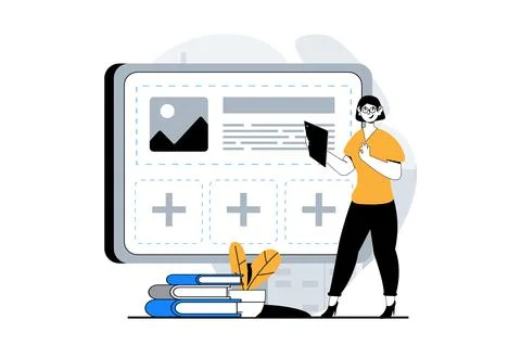 Web development concept with people scene in flat design. Woman creating we.. Stock Illustration