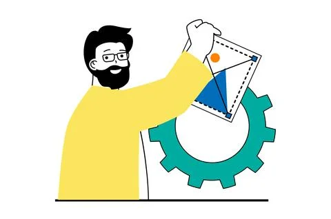 Web development concept with people scene in flat design. Man constructing pa Stock Illustration