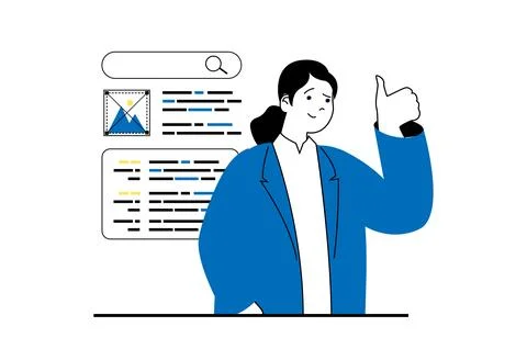 Web development concept with people scene in flat design. Woman creating wire Stockillustratie