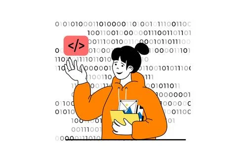 Web development concept with people scene in flat design. Woman working with  Stock Illustration