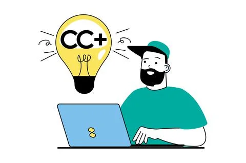 Web development concept with people scene in flat design. Man brainstorming,  Illustrazione stock