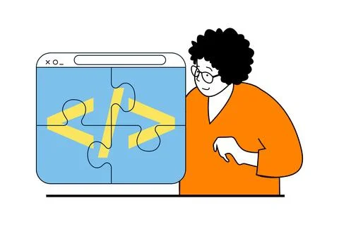 Web development concept with people scene in flat design. Woman developing .. Stock Illustration