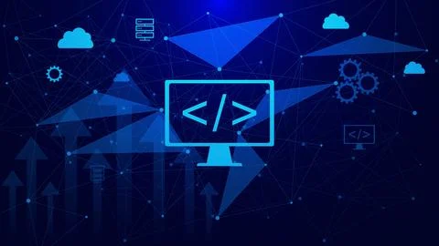 Web development concept with plexus background. Stock Illustration