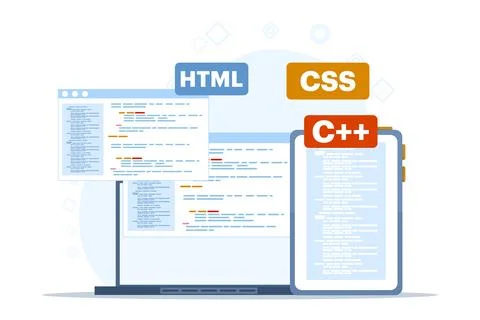 Web development concept. programming language. css, html, it, ui. Illustrazione stock