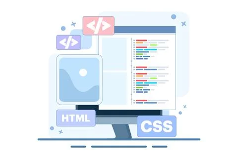 Web development concept. Programming languages. CSS, HTML, IT, UI. Stock Illustration