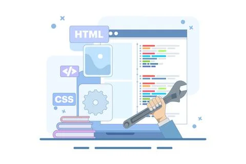 Web development concept. Programming languages. CSS, HTML, IT, UI. Stock Illustration