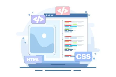 Web development concept. Programming languages. CSS, HTML, IT, UI. Stock Illustration