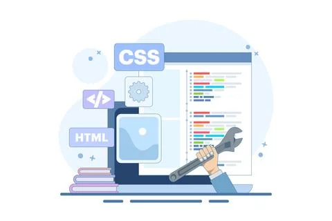 Web development concept. Programming languages. CSS, HTML, IT, UI. Stock Illustration