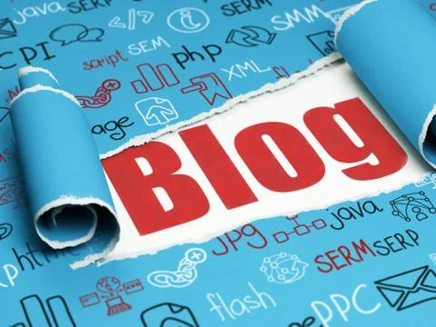 Web development concept: red text Blog under the piece of  torn paper イラスト素材