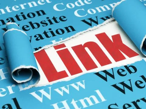 Web development concept: red text Link under the piece of  torn paper Illustrazione stock