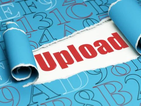 Web development concept: red text Upload under the piece of  torn pape 스톡 일러스트