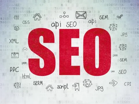 Web development concept: SEO on Digital Data Paper background Stock Illustration