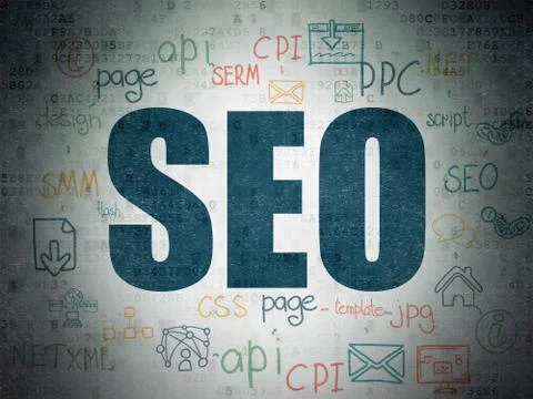 Web development concept: SEO on Digital Data Paper background Stock Illustration