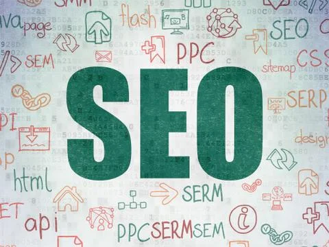 Web development concept: SEO on Digital Data Paper background Stock Illustration