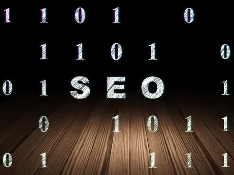 Web development concept: SEO in grunge dark room 스톡 일러스트