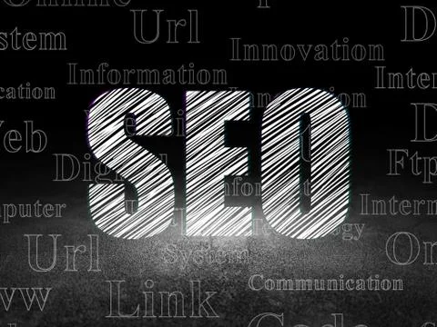 Web development concept: SEO in grunge dark room イラスト素材