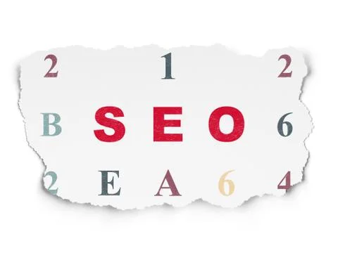 Web development concept: SEO on Torn Paper background Stock Illustration