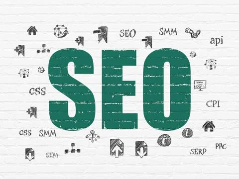 Web development concept: SEO on wall background Stock Illustration