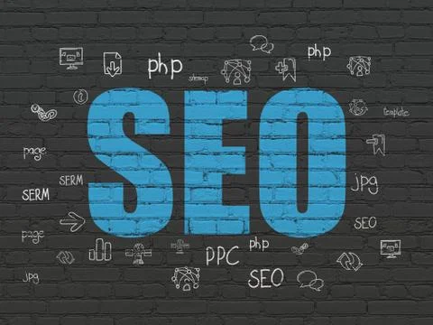 Web development concept: SEO on wall background Stock Illustration