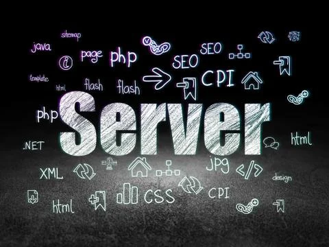 Web development concept: Server in grunge dark room イラスト素材