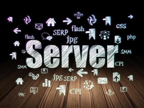 Web development concept: Server in grunge dark room Illustrazione stock