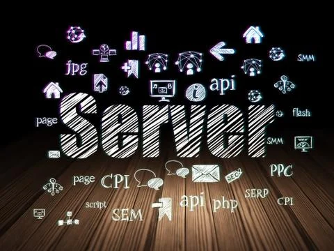 Web development concept: Server in grunge dark room Stockillustratie