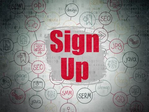 Web development concept: Sign Up on Digital Data Paper background 库存插图