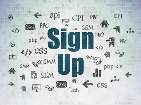 Web development concept: Sign Up on Digital Data Paper background 스톡 일러스트