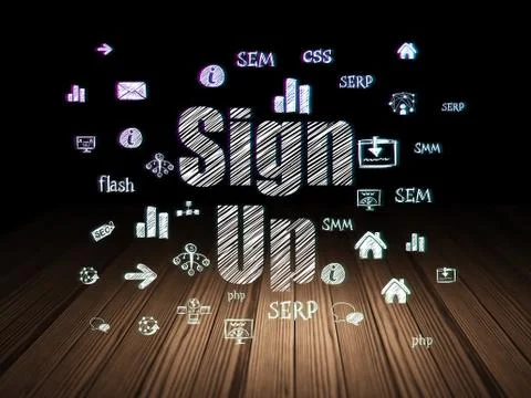 Web development concept: Sign Up in grunge dark room 스톡 일러스트