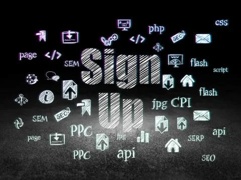 Web development concept: Sign Up in grunge dark room Stock Illustration