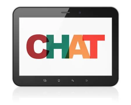 Web development concept: Tablet Computer with Chat on  display 스톡 일러스트