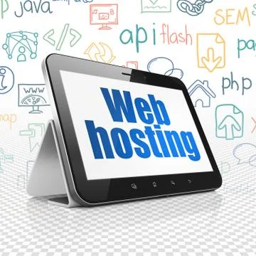 Web development concept: Tablet Computer with Web Hosting on display Illustrazione stock