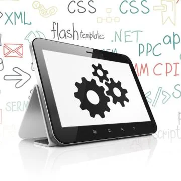 Web development concept: Tablet Computer with Gears on display Stock Illustration