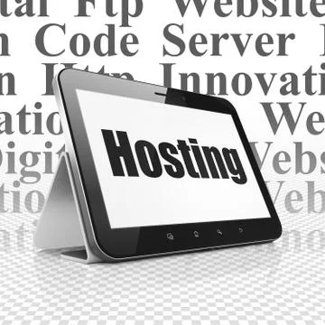 Web development concept: Tablet Computer with Hosting on display 스톡 일러스트