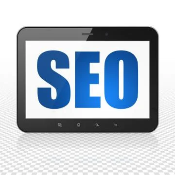 Web development concept: Tablet Computer with SEO on display 스톡 일러스트