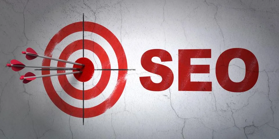 Web development concept: target and SEO on wall background Stock Illustration