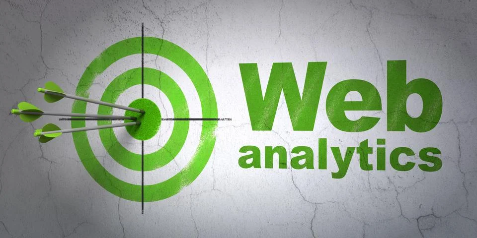 Web development concept: target and Web Analytics on wall background Illustrazione stock